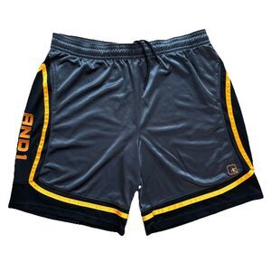 Y2K AND1 Basketball Shorts Mens 2XL Black Orange Shiny Streetball Athletic